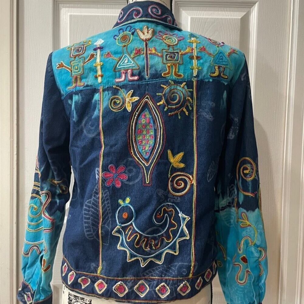 Y2K 90'S SANDY STARKMAN JACKET DEMIN TRIBAL EMBROIDERED SZ S HIPPIE BOHO CORE - Picture 11 of 16
